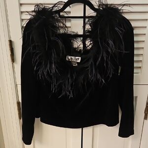 Cachet Black Feather Embellished Top